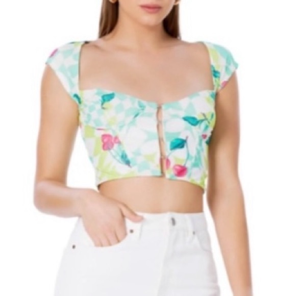 Revolve Afrm Bradlee Corset Top Mint cherry crop Medium  NWT - Picture 2 of 5